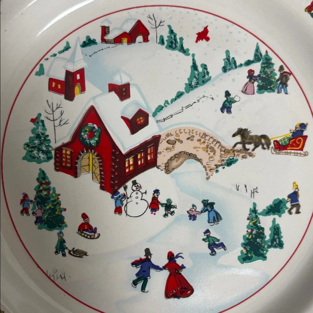 Farberware White Christmas 1995 Winter Scene Dessert Salad Plates - Set of 4 - Picture 5 of 9